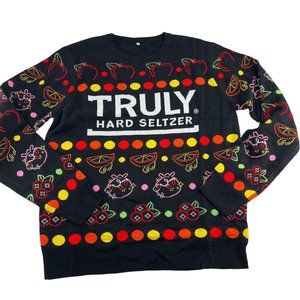 TRULY Black Sweater with Colorful Patterns